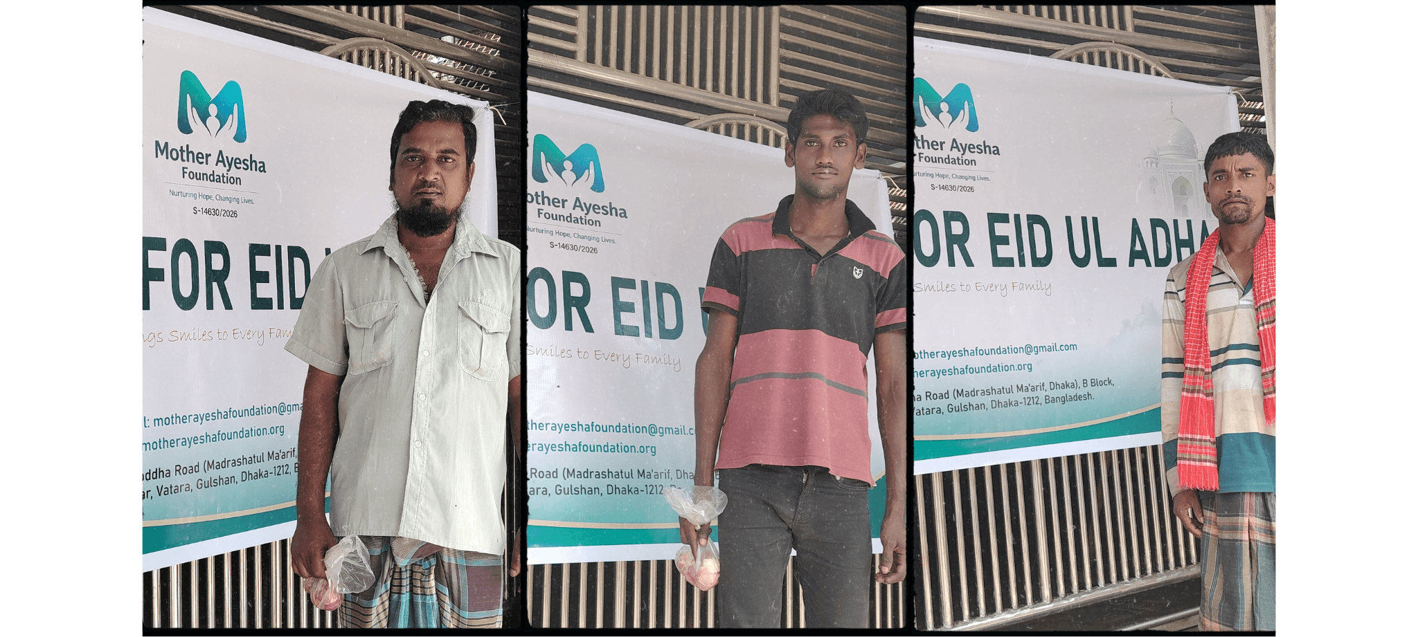 Beneficiaries receiving sacrificial meat during the Mother Ayesha Foundation Eid-ul-Adha meat distribution program.